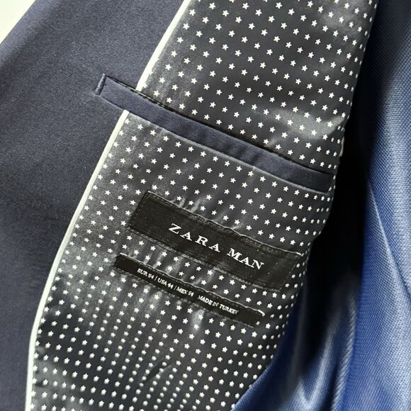 Zara Man Blazer Mens  Size 44 Navy Blue Suit Jacket Two Button - Picture 12 of 16